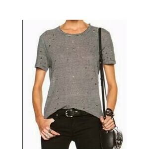 IRO Black & White Striped Distressed Top SZ Small